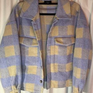 Vici Pastel Blue/Purple and Cream Checkered Teddy Jacket